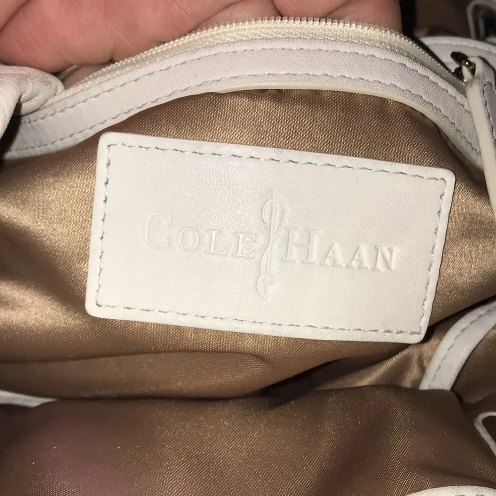 𝅺Cole Haan white ultra soft leather bucket handbag silver hardware